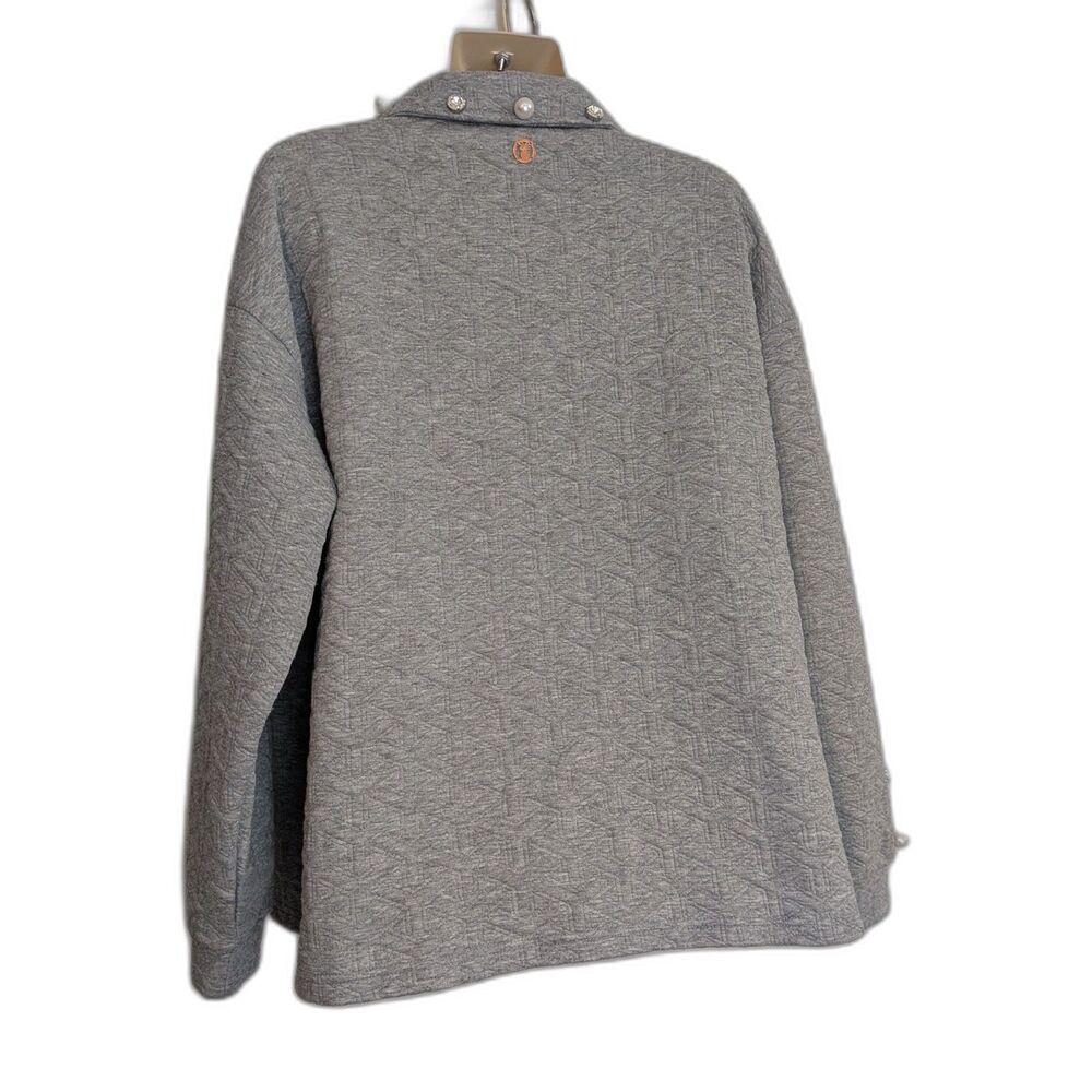 Simply Southern Gray Knit Pullover Sweater Large V-Neck Pearl Rhinestone Buttons - Picture 3 of 10